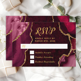 Rood- en goudmarmer-huwelijk RSVP kaartje