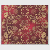 Rood en goudmetaal - Glamoureus Floral Patroon Cadeaupapier (Vlak)