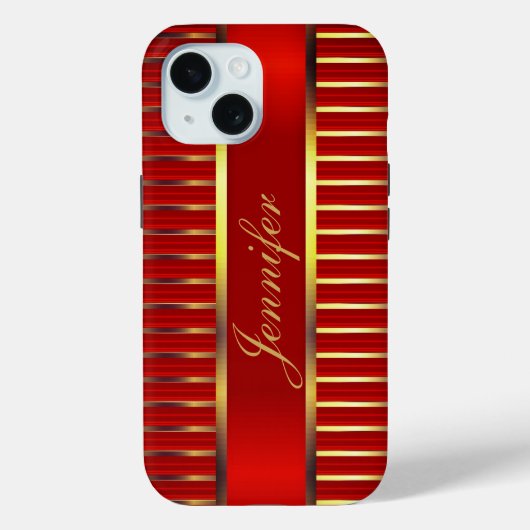Rood- en goudmetaalstrips Case-Mate iPhone case (Achterkant)