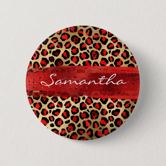 Rood en goudoliepenseel ronde button 5,7 cm (Voorkant)