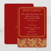 Rood- en goudpaisley Hindu-bruiloft Kaart (Voorkant / Achterkant)