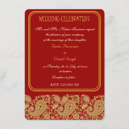Rood- en goudpaisley Hindu-bruiloft Kaart