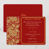 Rood- en goudpaisley Hindu-bruiloft Kaart (Voorkant / Achterkant)