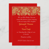 Rood- en goudpaisley Indische bruiloft Kaart (Voorkant / Achterkant)