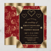 Rood- en goudpatroon en gouden harten kaart (Voorkant / Achterkant)