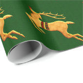 Rood en goudrenker op Green Damask Cadeaupapier (Rol Hoek)