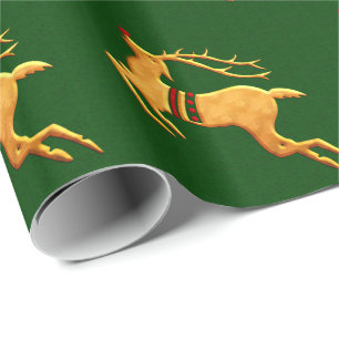 Rood en goudrenker op Green Damask Cadeaupapier