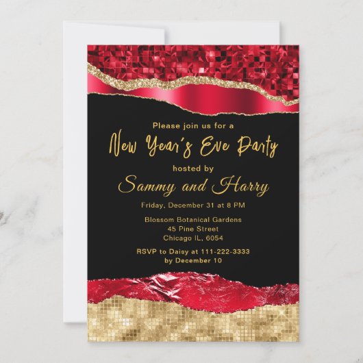 Rood- en goudscheuren nieuwjaarsfeest kaart (Voorkant)