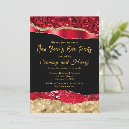 Rood- en goudscheuren nieuwjaarsfeest kaart (Staand voorkant)