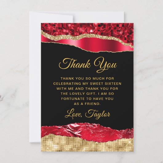 Rood- en goudscheuren zoete zestien bedankkaart (Voorkant)