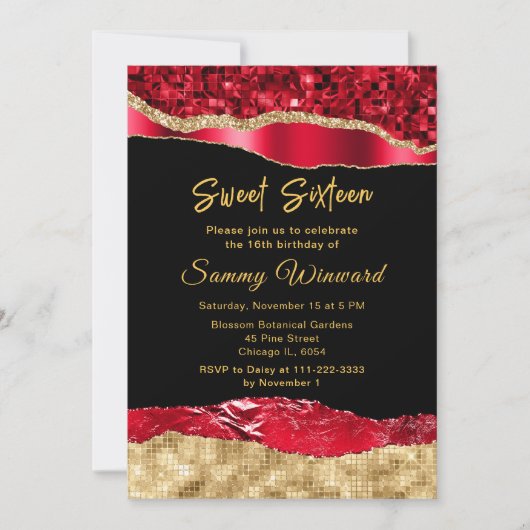 Rood- en goudscheuren zoete zestien kaart (Voorkant)