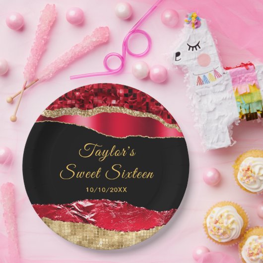 Rood- en goudscheuren zoete zestien papieren bordje (Feest)