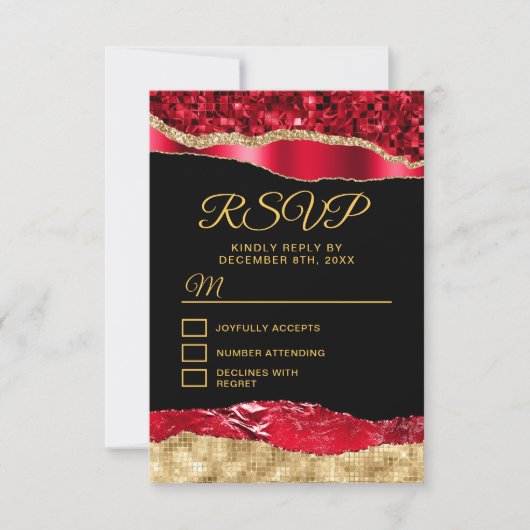 Rood- en goudscheuren zoete zestien RSVP kaartje (Voorkant)