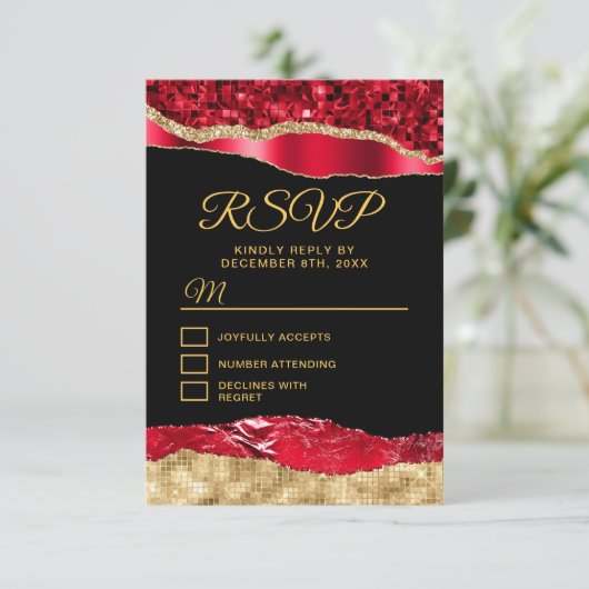 Rood- en goudscheuren zoete zestien RSVP kaartje (Staand voorkant)