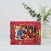 Rood- en goudsneeuwvlokken feestdagenkaart (Staand voorkant)