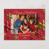 Rood- en goudsneeuwvlokken feestdagenkaart (Voorkant)