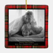 Rood- en goudspelfamilie met kerstmis keramisch ornament (Achterkant)