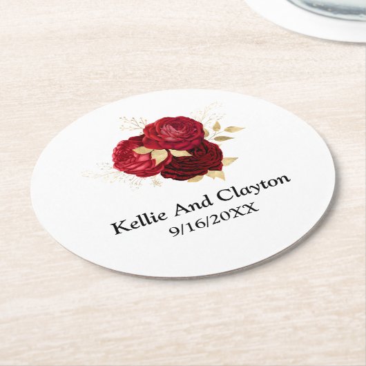 Rood- en goudvezel ronde kartonnen onderzetter (Gebogen)