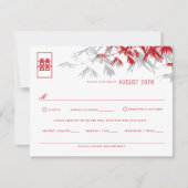 Rood en grijs bamboe laat een modern Zen Aziatisch RSVP Kaartje (Voorkant)