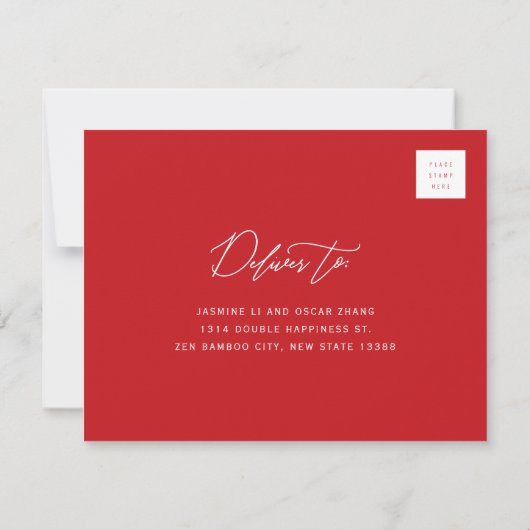 Rood en grijs bamboe laat een modern Zen Aziatisch RSVP Kaartje (Achterkant)