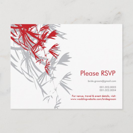Rood en grijs bamboe laat een modern Zen Aziatisch Uitnodiging Briefkaart (Achterkant)