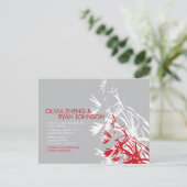 Rood en grijs bamboe laat een modern Zen Aziatisch Uitnodiging Briefkaart (Staand voorkant)