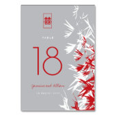 Rood en grijs bamboe vertrekt dubbelgeluk bruiloft kaart (Voorkant)