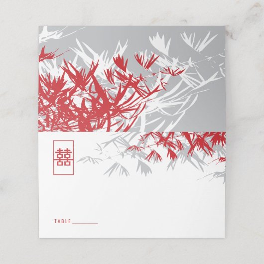 Rood en grijs bamboe vertrekt dubbelzijdig Chinees Plaatskaartje (Buitenkant ongevouwen)