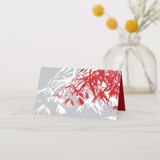 Rood en grijs bamboe vertrekt dubbelzijdig Chinees Plaatskaartje (Achterkant)