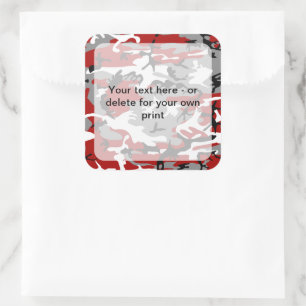 Rood en grijs camo, camouflage, militair, leger vierkante sticker