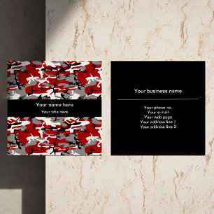 Rood en grijs camo, camouflage, militair, leger vierkante visitekaartje