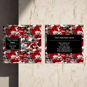 Rood en grijs camo, camouflage, militair, leger vierkante visitekaartje