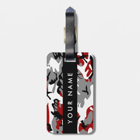 Rood en grijs Camouflage Jouw naam Personaliseren Bagagelabel (Achterkant verticaal)
