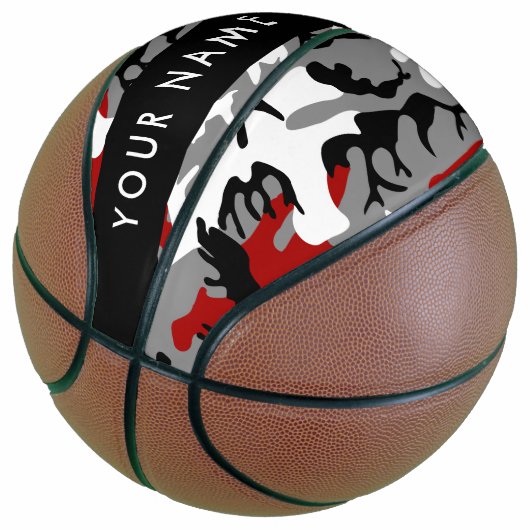 Rood en grijs Camouflage Jouw naam Personaliseren Basketbal (Schuin)