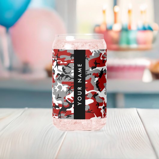 Rood en grijs Camouflage Jouw naam Personaliseren Blikvorm Glas (Insitu (Baby Shower))