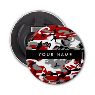 Rood en grijs Camouflage Jouw naam Personaliseren Button Flesopener