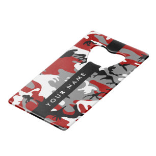 Rood en grijs Camouflage Jouw naam Personaliseren Creditkaart Flessenopener