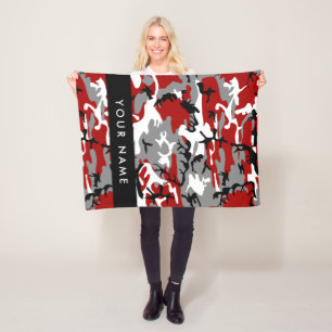 Rood en grijs Camouflage Jouw naam Personaliseren Fleece Deken