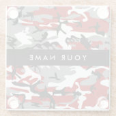 Rood en grijs Camouflage Jouw naam Personaliseren Glazen Onderzetter (Achterkant)