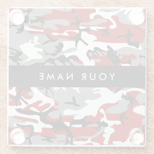 Rood en grijs Camouflage Jouw naam Personaliseren Glazen Onderzetter (Achterkant)