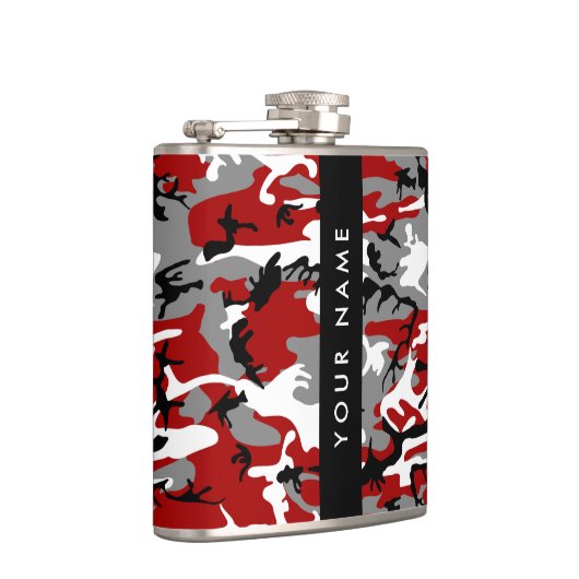 Rood en grijs Camouflage Jouw naam Personaliseren Heupfles (Rechts)