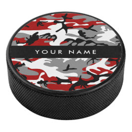 Rood en grijs Camouflage Jouw naam Personaliseren Hockey Puck