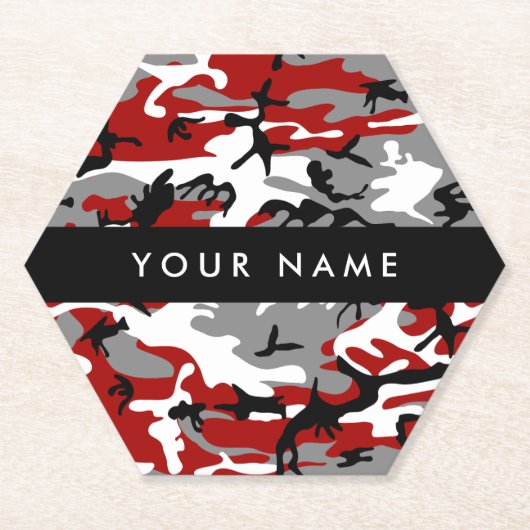 Rood en grijs Camouflage Jouw naam Personaliseren Kartonnen Onderzetters (Voorkant)