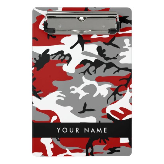Rood en grijs Camouflage Jouw naam Personaliseren Mini Klembord (Voorkant)