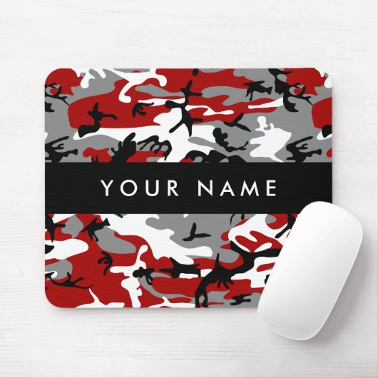 Rood en grijs Camouflage Jouw naam Personaliseren Muismat (Met muis)