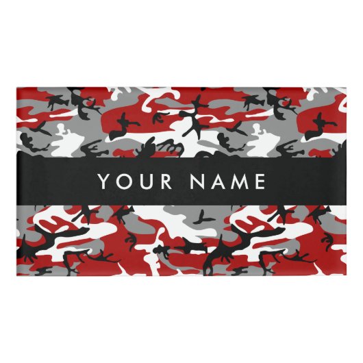 Rood en grijs Camouflage Jouw naam Personaliseren Naambadge (Voorkant)
