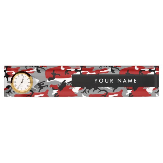 Rood en grijs Camouflage Jouw naam Personaliseren Naambordje (Voorkant)