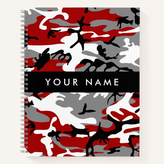 Rood en grijs Camouflage Jouw naam Personaliseren Notitieboek (Voorkant)