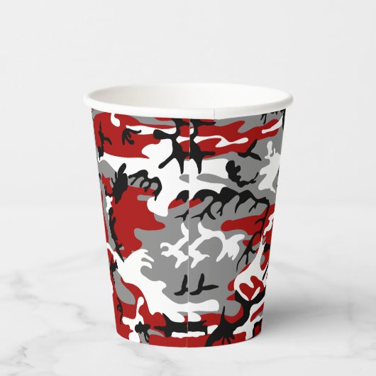 Rood en grijs Camouflage Jouw naam Personaliseren Papieren Bekers (Rechts)
