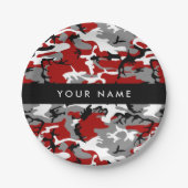 Rood en grijs Camouflage Jouw naam Personaliseren Papieren Bordje (Voorkant)
